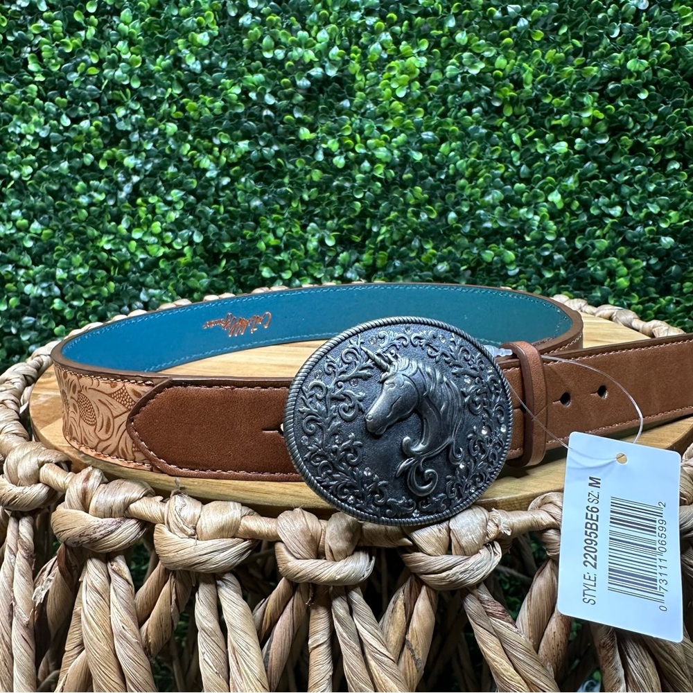 Nwt girls horse Silver‎ Buckle floral tooled belt